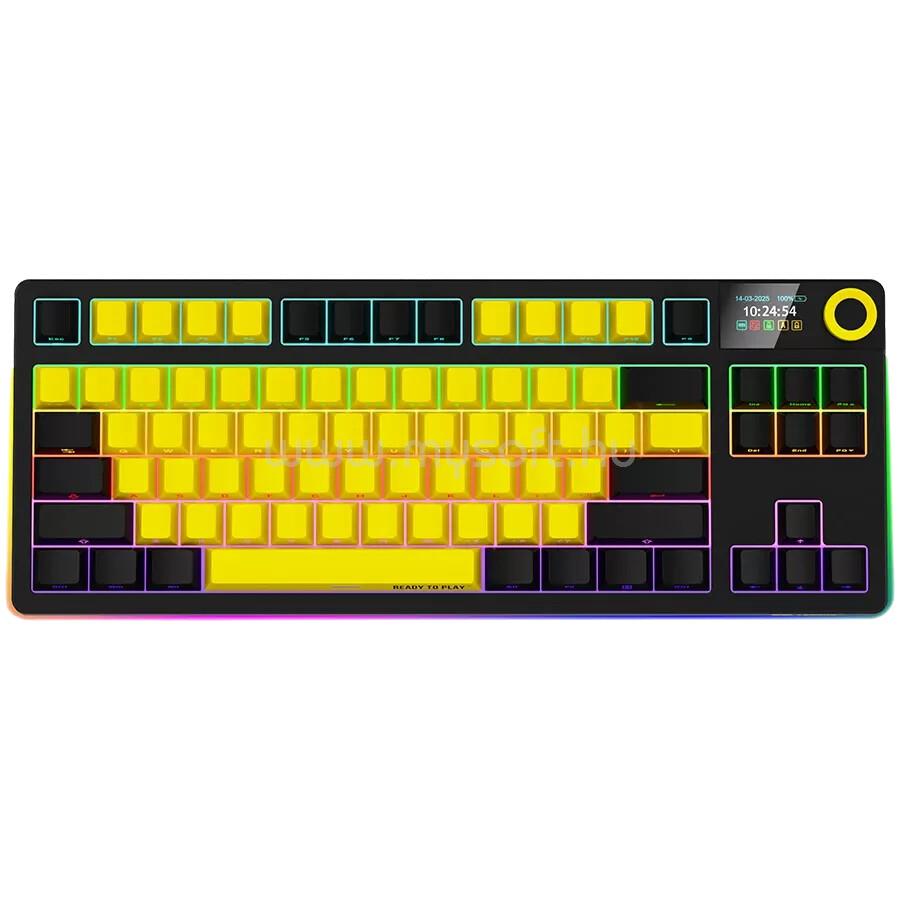 LORGAR KBP70TKLW Pro TKL mechanikus gamer vezeték nélküli billentyűzet amerikai angol lokalizáció (fekete-sárga)