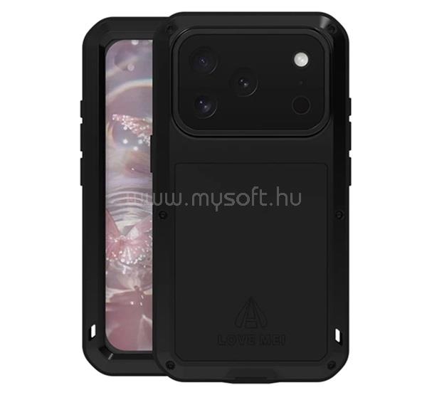 LOVE MEI iPhone 18 Pro / 17 Pro LOVE MEI Powerful defender műanyag telefonvédő fém keret, porálló + képernyővédő üveg, FEKETE