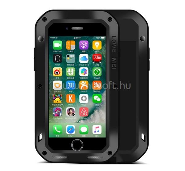 LOVE MEI iPhone SE 3 (2022) LOVE MEI Powerful defender műanyag telefonvédő fém keret, porálló + képernyővédő üveg, FEKETE