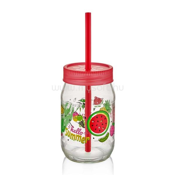 LUXPLASTIC IRIS C-00162 Spring üvegpohár szívószállal 380ml, piros, zöld vagy sárga színű