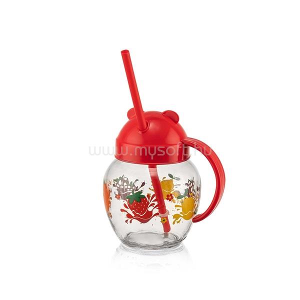 LUXPLASTIC IRIS C-00373 Cute üvegbögre szívószállal 370ml, piros, zöld vagy sárga színű