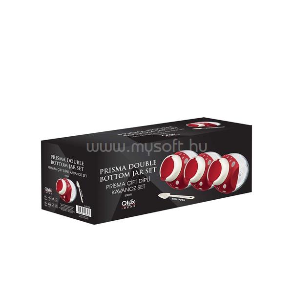LUXPLASTIC IRIS C-00398 Prisma billenthető üveg tároló kanállal 3 darabos szett, 3*500ml, antracit, elfántcsont vagy piros színű