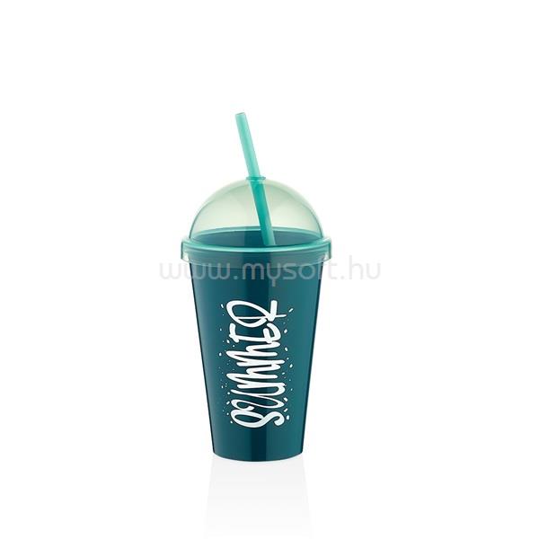 LUXPLASTIC IRIS L-00850 Sumer pohár szívószállal 450ml, rózsaszín, sárga vagy cián színű