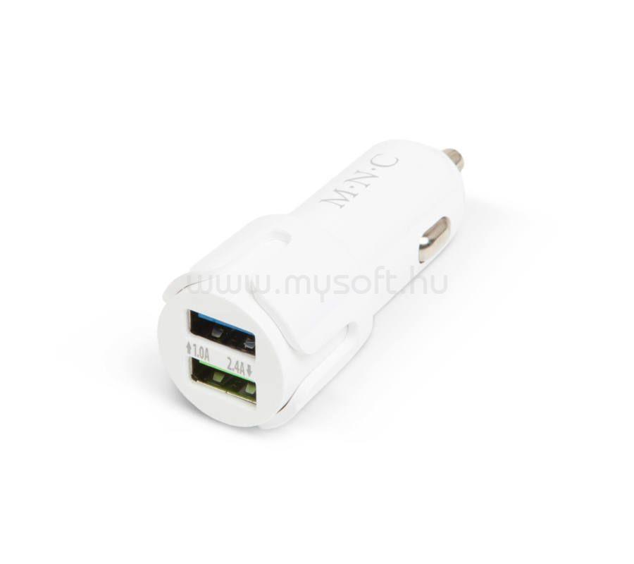 M.N.C Szivargyújtó adapter - 2 x USB - 2,1A Fehér
