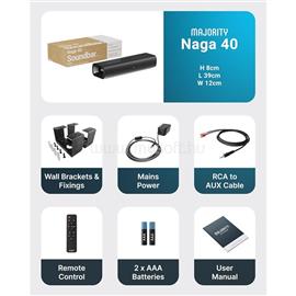 MAJORITY Hangszóró Soundbar - Naga 40 (70W, Bluetooth 5.0, HDMI ARC, AUX, USB, Optikai, Távírányító) MAJORITY_1000003028 small