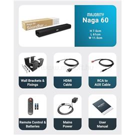 MAJORITY Hangszóró Soundbar - Naga 60 (120W, Bluetooth 5.0, HDMI ARC, AUX, USB, Optikai, Távírányító) MAJORITY_1000003017 small