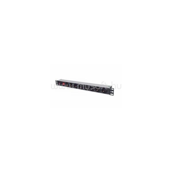 MANHATTAN 19" 1U Rackmount elosztó, 8 aljzat, LED fény, 3m, túlfeszültség védelem, ki-be kapcsológomb