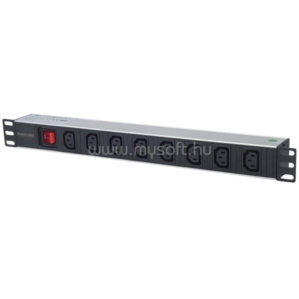 MANHATTAN elosztó - 19" 1U Rackmount elosztó, 8db C13 aljzat, 2m eltávolítható kábel, ki-be kapcsológomb