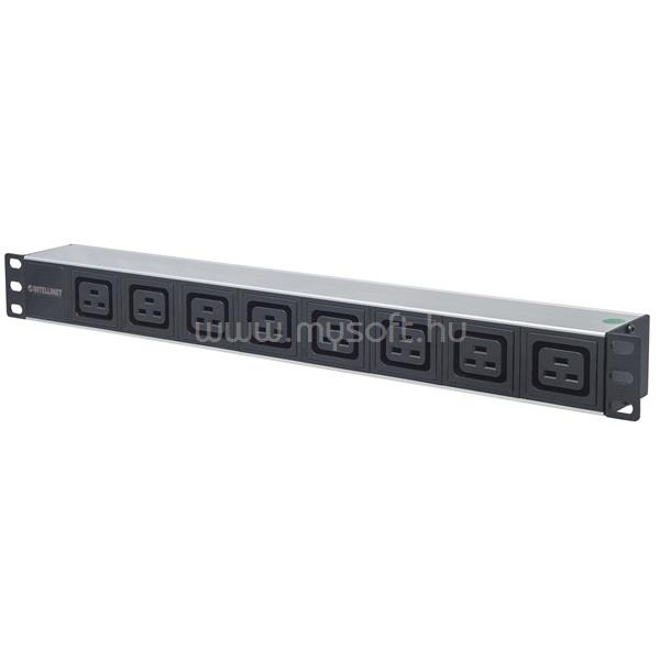 MANHATTAN elosztó - 19" 1U Rackmount elosztó, 8db C19 aljzat, 2m eltávolítható kábel, ki-be kapcsológomb