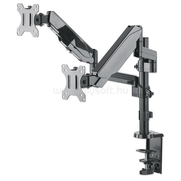 MANHATTAN gázrugós Fali/asztali állvány - Dupla karos 2db monitor részére (max.VESA:100x100, 17"-32"-ig, 8kg, fekete)