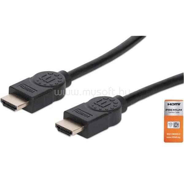 MANHATTAN Kábel - HDMI to HDMI (ARC, HEC, 4K@60Hz, HDR, 1.8m, aranyozott, Fekete)