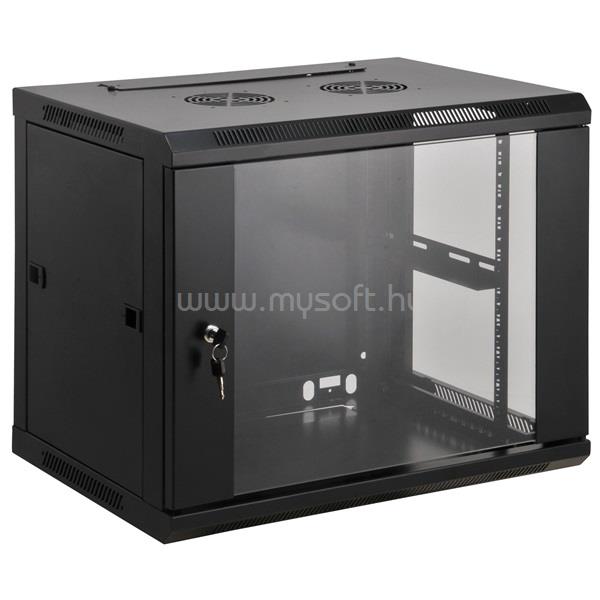 MANHATTAN Rackszekrény - 19" fali kivitel (9U, 500 (h) x 600 (w) x 450 (d) mm, Összeszerelt, Fekete)