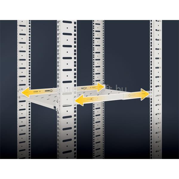 MANHATTAN Rackszekrény polc - 713726 (19", 1U, fix rögzítés, változtatható sínekkel: 350 - 550 mm mély, 20kg, szürke)