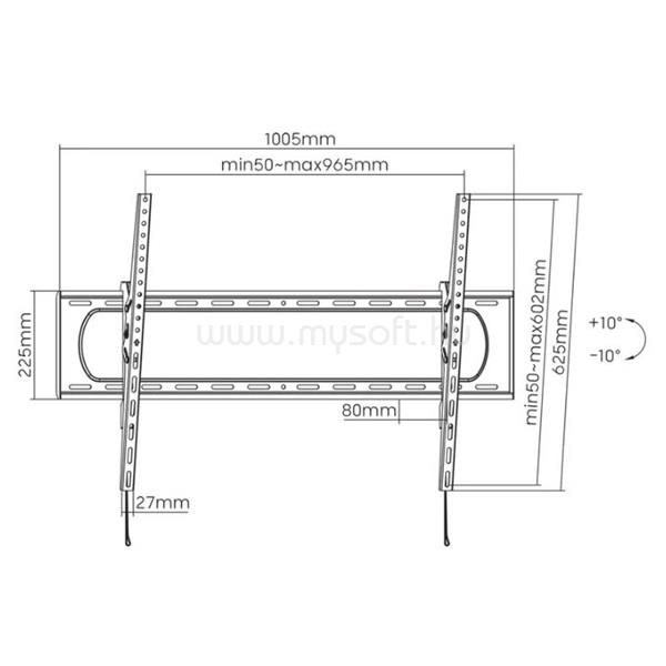 MANHATTAN TV állvány - Fali dönthető TV állvány Fekete (max.VESA:900x600)(60"-120"-ig) 120kg teherbírás