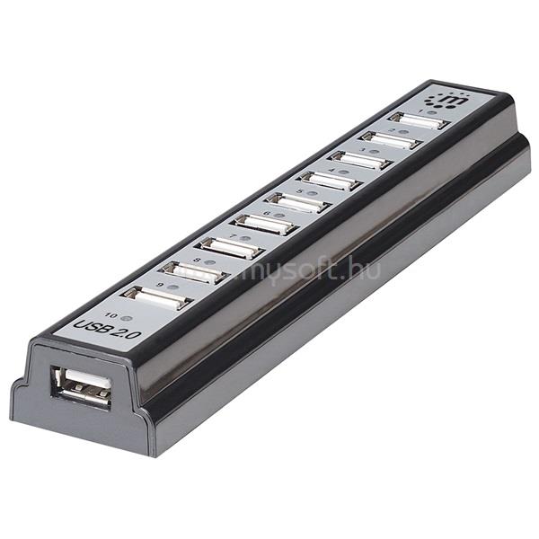 MANHATTAN USB HUB - 10 db USB2.0 port, asztali,  Bus or AC Power