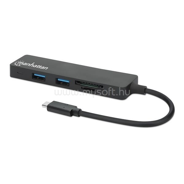 MANHATTAN USB HUB - 3db USB 3.0 Type-C + kártyaolvasó, SD/MicroSD, 5 Gbps, Fekete