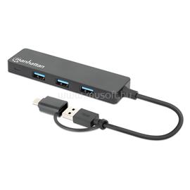 MANHATTAN USB HUB - 4db USB 3.0 Type-C / Type-A Combo Hub, USB-C Male és USB-A Male to 4 db USB-A Females, Fekete MANHATTAN_180863 small