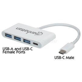 MANHATTAN USB HUB - Type-C-ről  3db USB 3.0-ra+1db USB Type-C, Power Delivery, Fehér MANHATTAN_163552 small