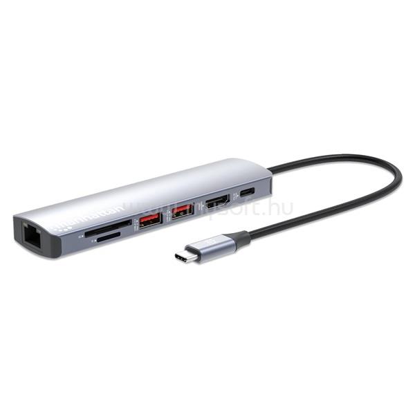 MANHATTAN USB HUB - USB-C PD 7-in-1 Type-C HDMI,  2db USB-A Ports, USB-C Power PD(100W), Gigabit RJ45 Port ésSD/microSD