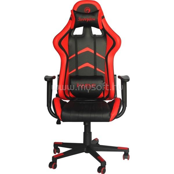 MARVO CH-106 RD gamer szék (állítható dőlés/magasság; fix kartámasz; PU; max.150kg-ig, fekete-piros)