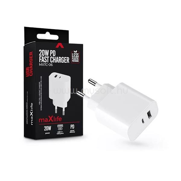 MAXLIFE ML063403 PD QC 20W USB - USB-C fehér töltő