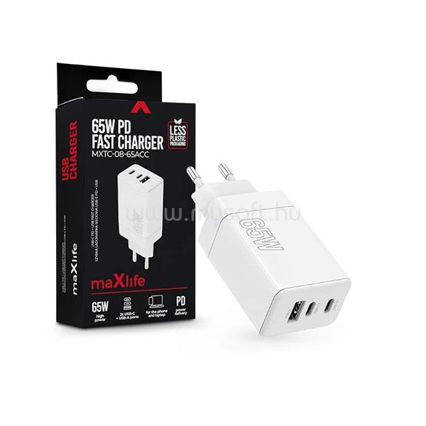 MAXLIFE ML081100 65W 2xType-C + USB fehér gyorstöltő adapter