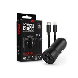 MAXLIFE ML269386 20W USB/USB C szivargyújtós töltő adapter + Type-C - Lightning kábel (fekete) ML269386 small