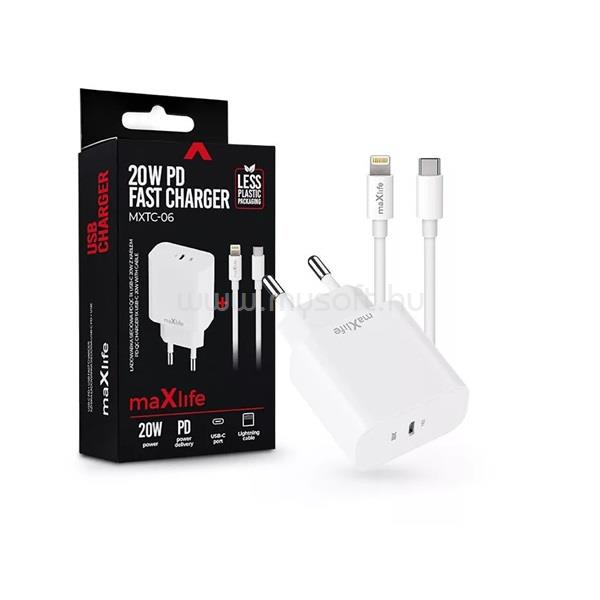 MAXLIFE ML738416 PD+QC 20W Type-C fehér gyorstöltő adapter + Type-C/Lightning kábel