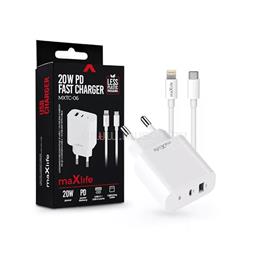 MAXLIFE ML738423 PD+QC 20W USB + Type-C fehér gyorstöltő adapter + Type-C/Lightning kábel ML738423 small