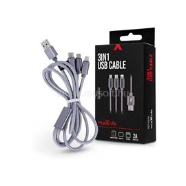 MAXLIFE TF-0168 3in1 Lightning/microUSB/Type- C 2A  adat- és töltőkábel 1 m (ezüst) TF-0168 small