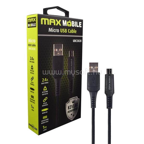 MAX MOBILE MAX MOBILE Adatkábel UDC3028 Micro USB, 1 m, Kevlár, Fekete