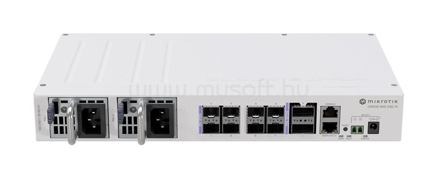 MIKROTIK CRS510-8XS-2XQ-IN rackbe szerelhető switch, 2x100Gbit QSFP28, 8x25Gbit SFP28 port, redundáns táp
