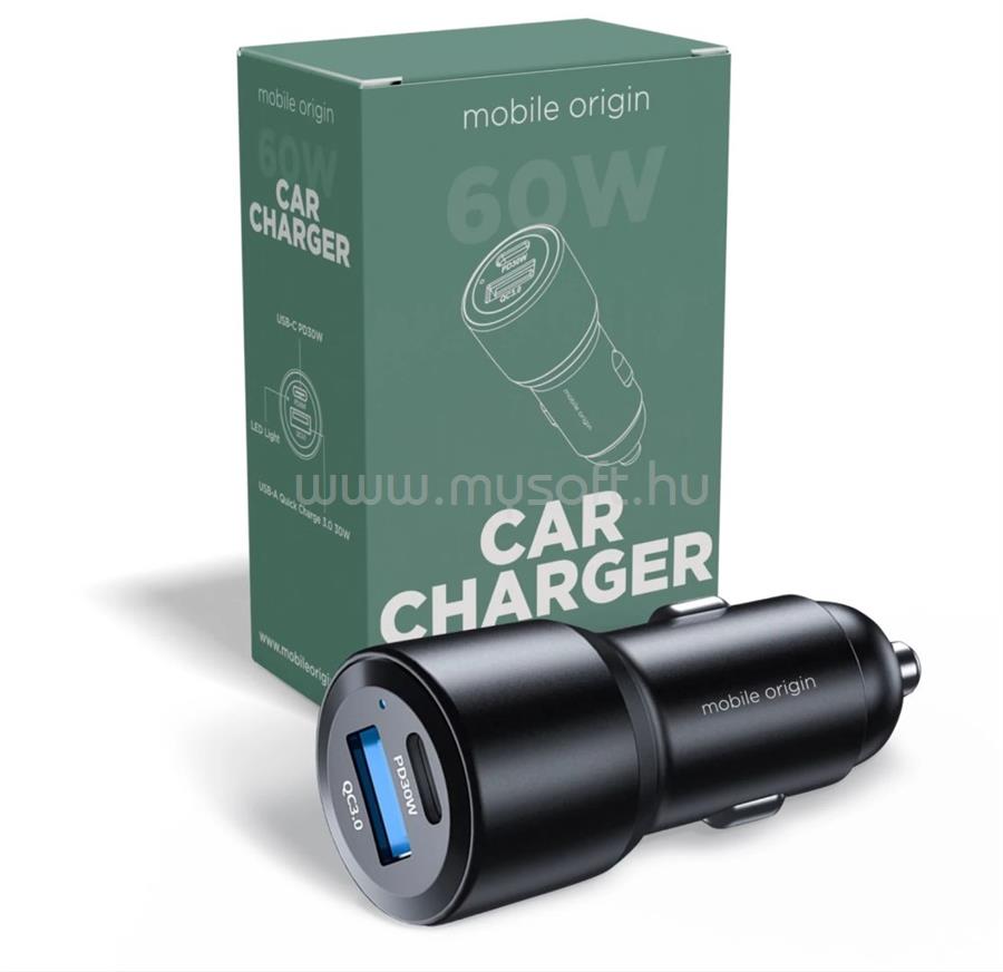 MOBILE ORIGIN Car Charger 60W USB-C and USB-A