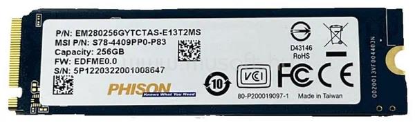 MSI SSD 256GB M.2 2280 NVMe Phison