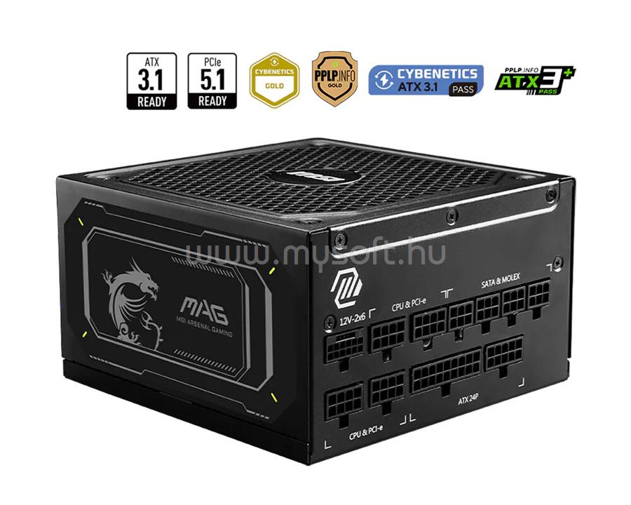MSI tápegység MAG A1000GL PCIE5 II 1000W moduláris 80+ Gold