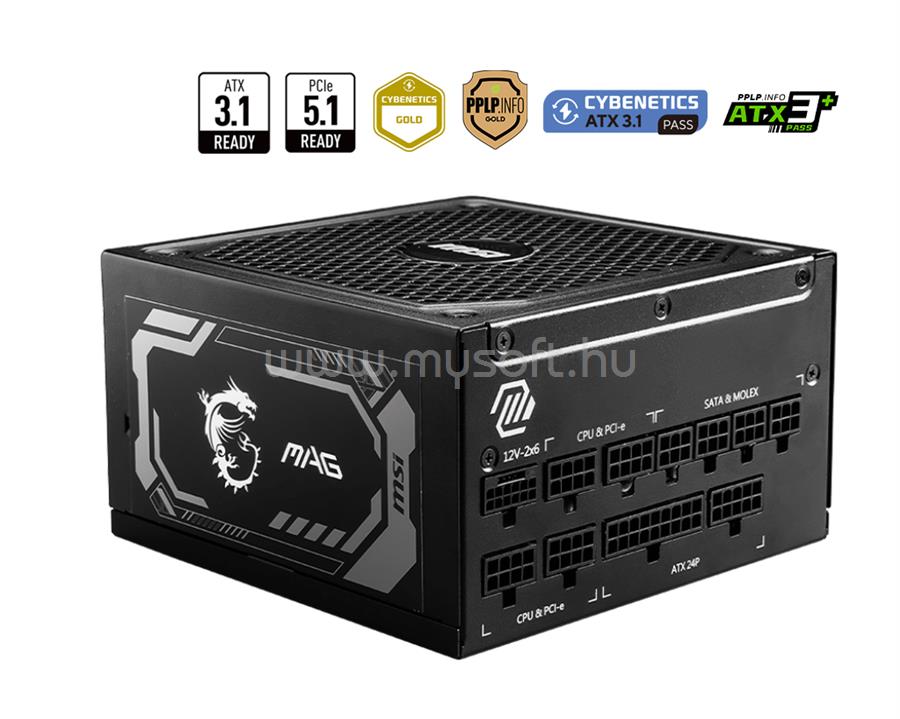 MSI tápegység MAG A1250GL PCIE5 1250W moduláris Gen 5.0 80+ Gold