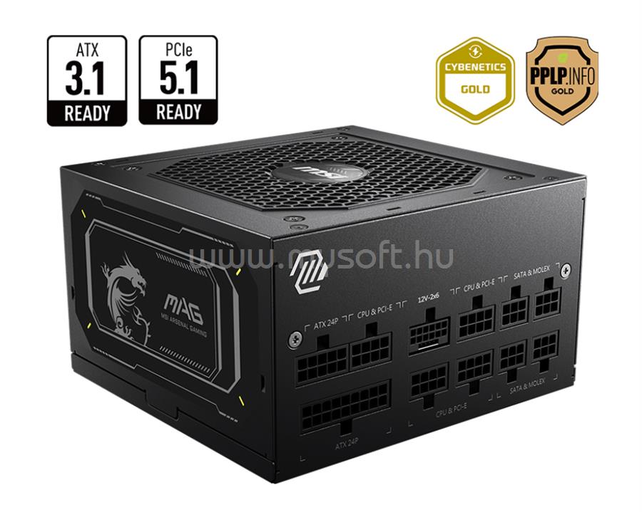 MSI tápegység MAG A850GL PCIE5 II Gen 5.0 V2 850W moduláris 80+ Gold