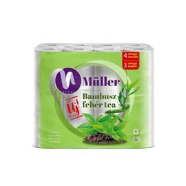 MÜLLER Toalettpapír 4 rétegű kistekercses 100% cellulóz 100 lap/tekercs 24 tekercs/csomag Bambusz Fehér Tea MÜLLER_42604 small