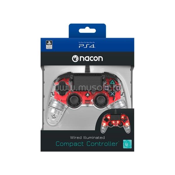 NACON Compact PS4 vezetékes kontroller (átlátszó-halványpiros)