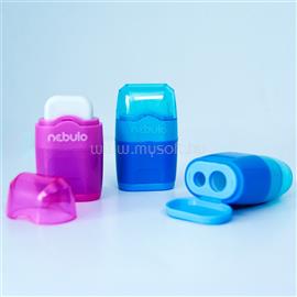 NEBULO Hegyező 2 lyukú műanyag, tartályos+radír egyben 12 db/doboz, vegyes színek NEBULO_61016 small