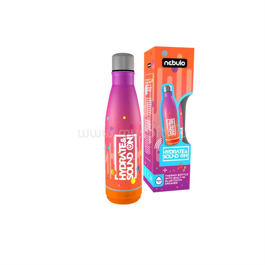 NEBULO Palack, thermo, beépített bluetooth hangszóróval 460 ml rózsa-narancs, Nebulo