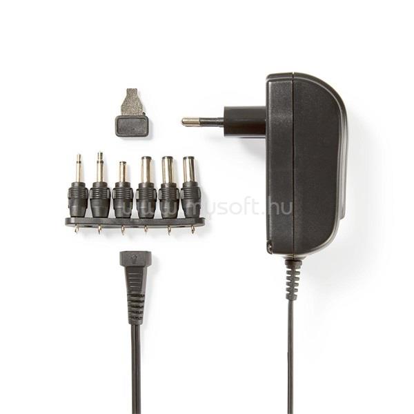 NEDIS ACPA002 univerzális hálózati adapter, állítható 3V-12V, 1,5A, 1,8m, 6 cserélhetó fej, fekete
