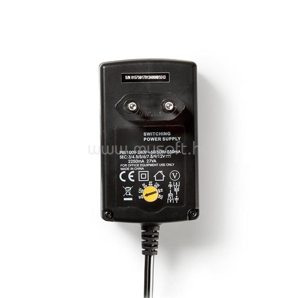 NEDIS ACPA007 univerzális AC-DC tápegység, állítható 3V-12V, 2,25A, 27W, 6 cserélhetó táp dugó