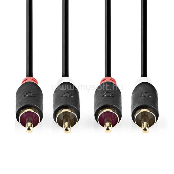 NEDIS CABW24200AT05 sztereo audió kábel 2x RCA apa 2x RCA apa, Aranyozott,  0,50 m , kerek,  Antracit