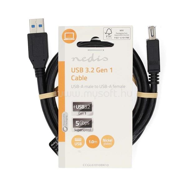 NEDIS CCGL61010BK10 USB kábel, USB 3.2 Gen 1, USB-A apa USB-A anya, 5 Gbps, Nikkelezett, 1,00 m,  kerek,  PVC,