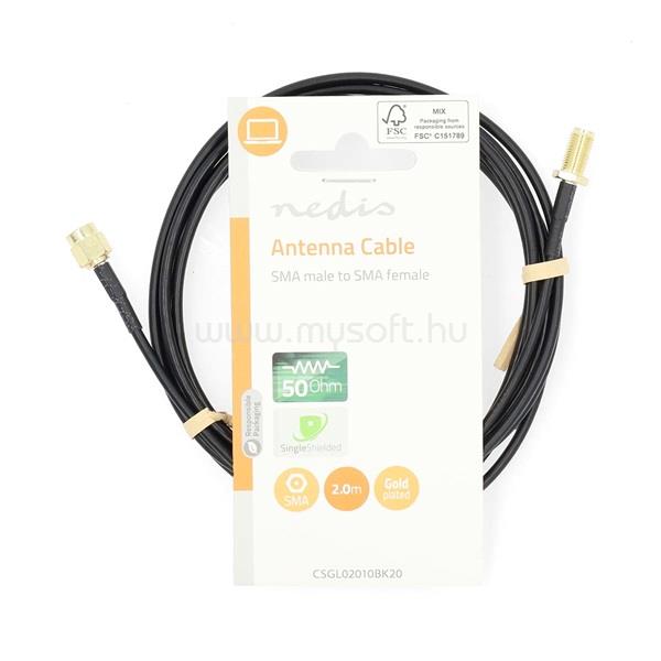 NEDIS CSGL02010BK20 SMA kábel, SMA apa SMA anya, Aranyozott, 50 Ohm,  árnyékolt, 2,00 m | kerek,  PVC, Fekete