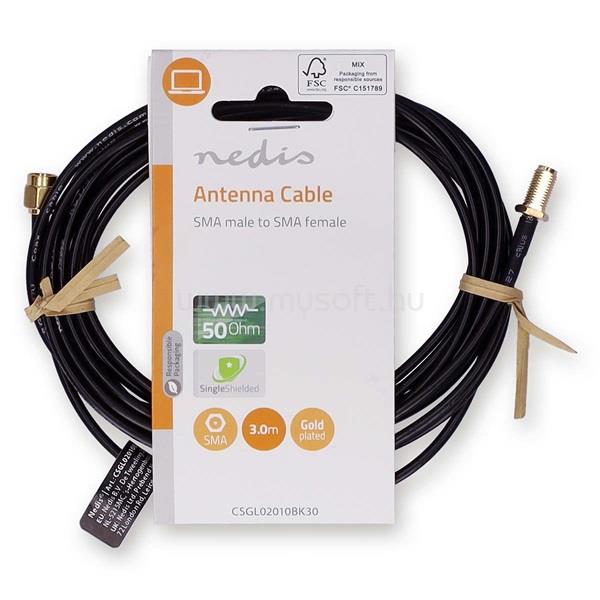 NEDIS CSGL02010BK30 SMA kábel, SMA apa SMA anya, Aranyozott, 50 Ohm,  árnyékolt, 3,00 m | kerek,  PVC, Fekete