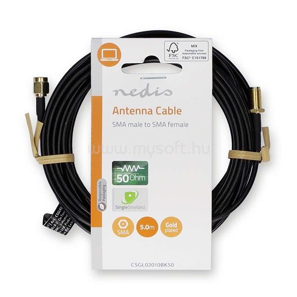 NEDIS CSGL02010BK50 SMA kábel, SMA apa SMA anya, Aranyozott, 50 Ohm,  árnyékolt, 3,00 m | kerek,  PVC, Fekete