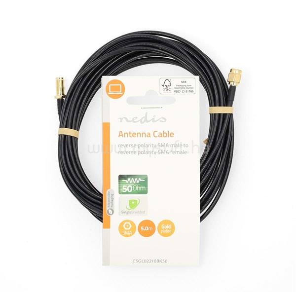 NEDIS CSGL02210BK50 SMA kábel, RP SMA férfi, RP SMA női, Aranyozott, 50 Ohm, Egyetlen árnyékolt, 5,00 m, kerek