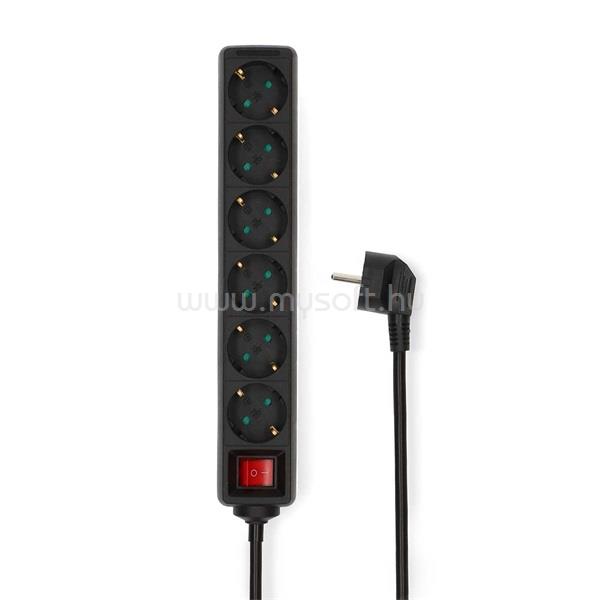 NEDIS ESOC615F2BK 6 aljzatos kapcsolós (6-os) elosztó, 1,5 m, 3680 W, 16 A